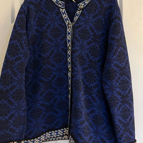 L.L. Bean 100% Cotton Blue Black Cardigan Sweater Size 1X Made in Australia - Picture 4 of 9